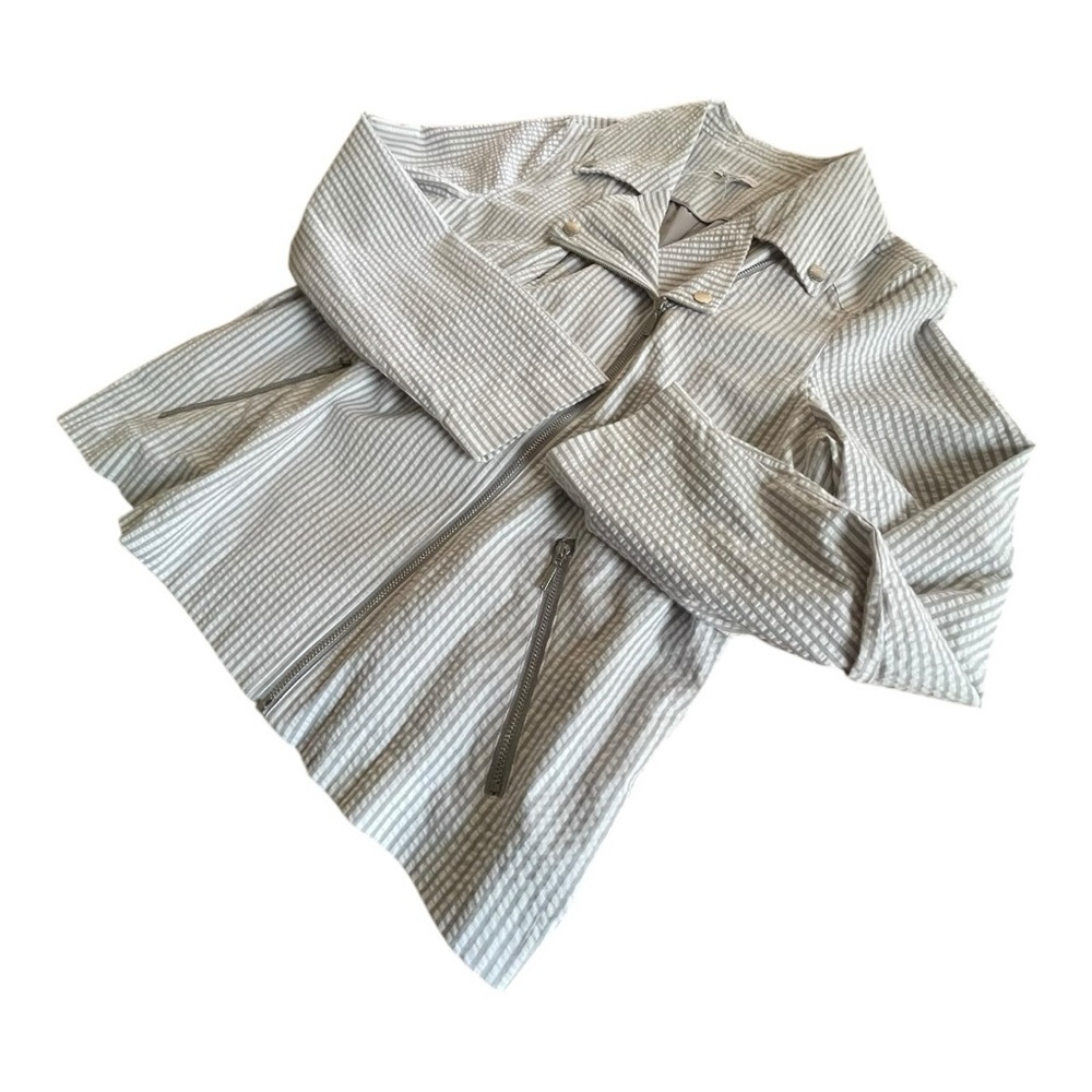 Isaac Mizrahi Live! Bold edgy Seersucker Motorcycle Jacket Gray White Lined 18W - Picture 5 of 10